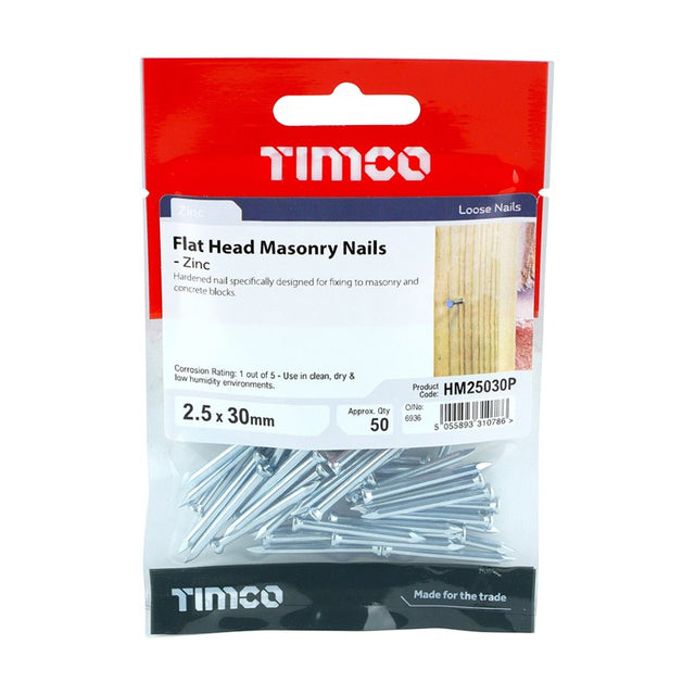 50 x TIMCO Masonry Nails Zinc - 2.5 x 30