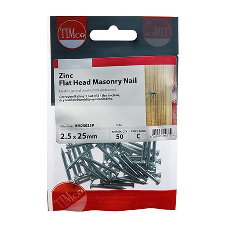 50 x TIMCO Masonry Nails Zinc - 2.5 x 25