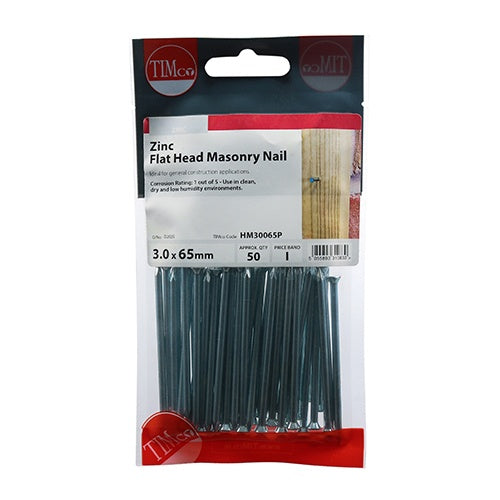 50 x TIMCO Masonry Nails Zinc - 3.0 x 65