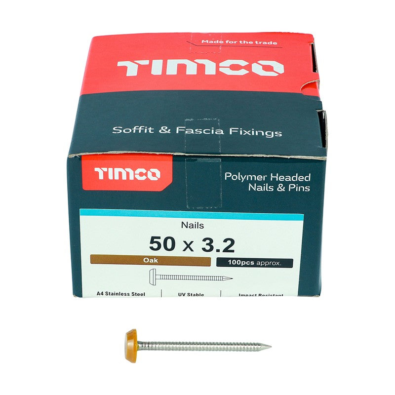 100 x TIMCO Polymer Headed Nails A4 Stainless Steel Oak - 50mm