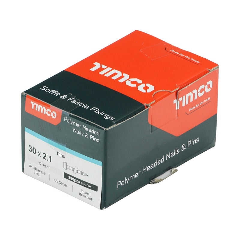 250 x TIMCO Polymer Headed Pins A4 Stainless Steel Cream - 30mm