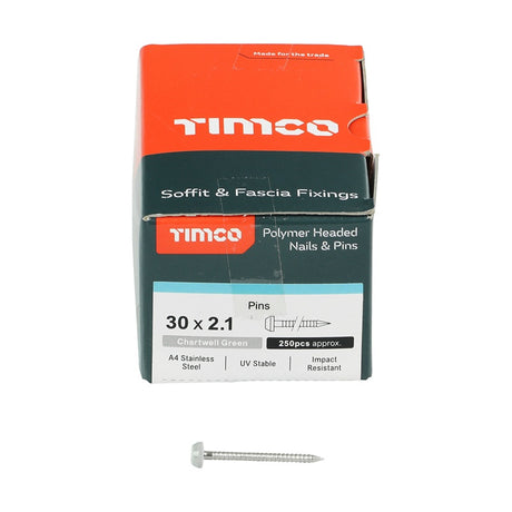 250 x TIMCO Polymer Headed Pins A4 Stainless Steel Chartwell Green - 30mm