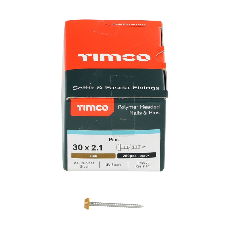 250 x TIMCO Polymer Headed Pins A4 Stainless Steel Oak - 30mm