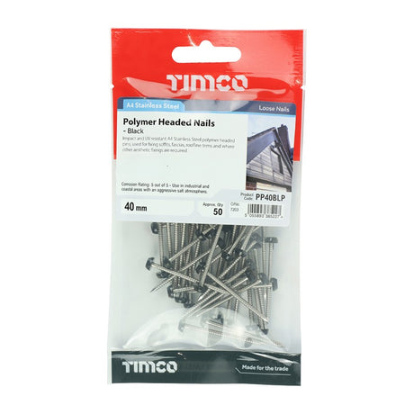 50 x TIMCO Polymer Headed Pins A4 Stainless Steel Black - 40mm