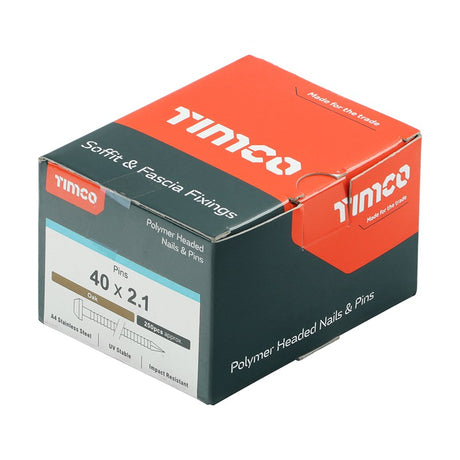 250 x TIMCO Polymer Headed Pins A4 Stainless Steel Oak - 40mm