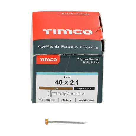 250 x TIMCO Polymer Headed Pins A4 Stainless Steel Oak - 40mm