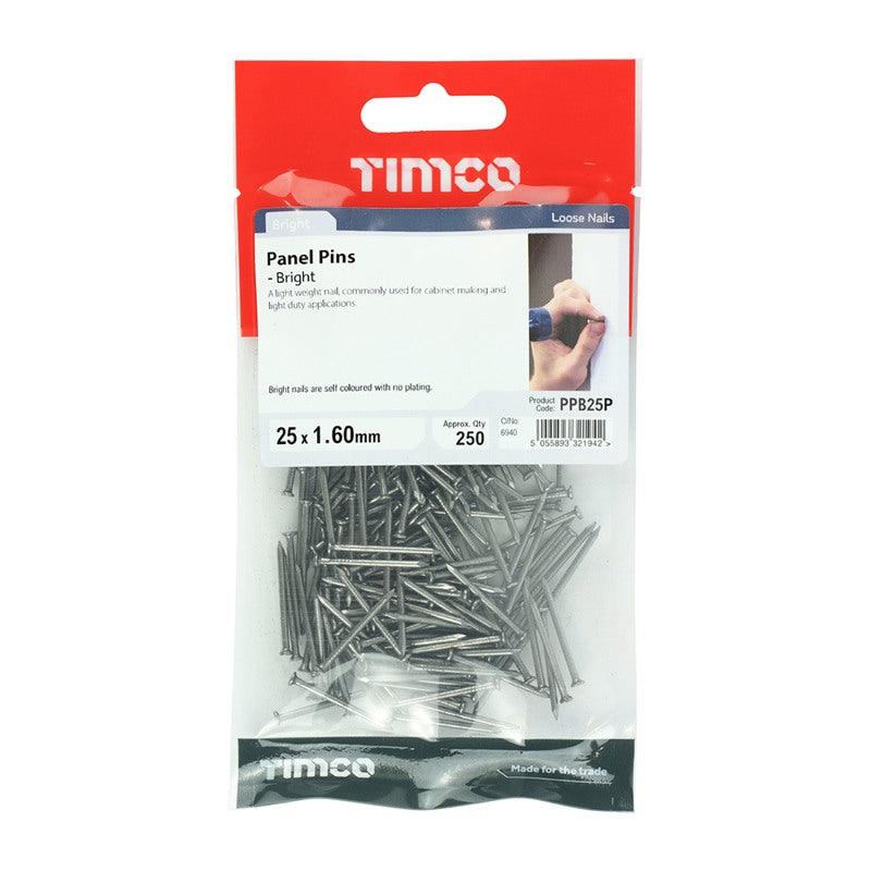 250 x TIMCO Panel Pins Bright - 25 x 1.60