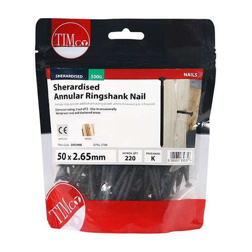 0.5kg - TIMCO Annular Ringshank Nails Sherardised - 50 x 2.65