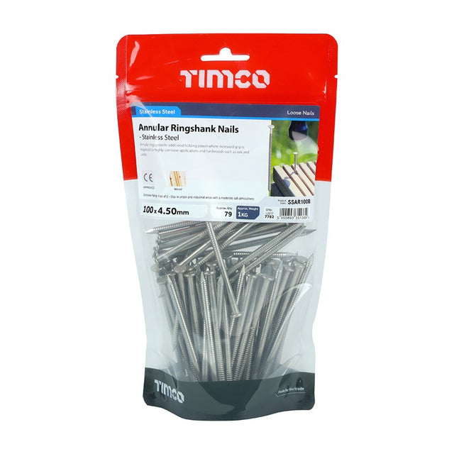 TIMCO Annular Ringshank Nails A2 Stainless Steel - 100 x 4.50