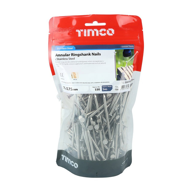 TIMCO Annular Ringshank Nails A2 Stainless Steel - 75 x 3.75