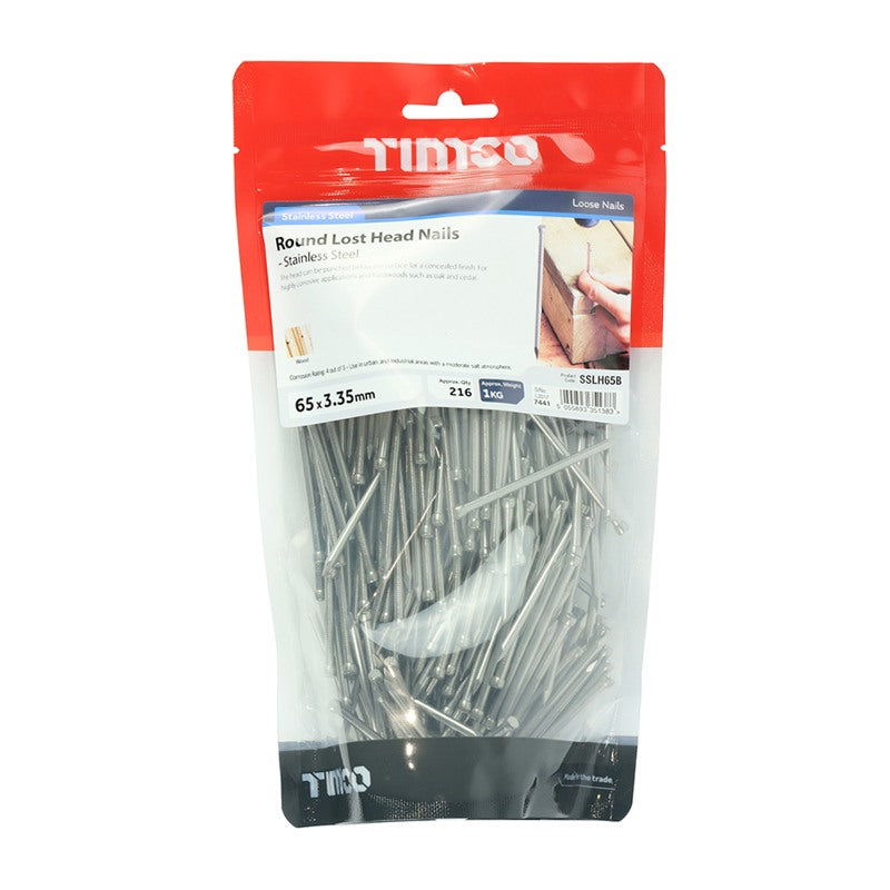 TIMCO Round Lost Head Nails A2 Stainless Steel - 65 x 3.35