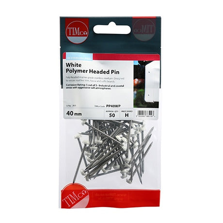 50 x TIMCO Polymer Headed Pins A4 Stainless Steel White - 40mm