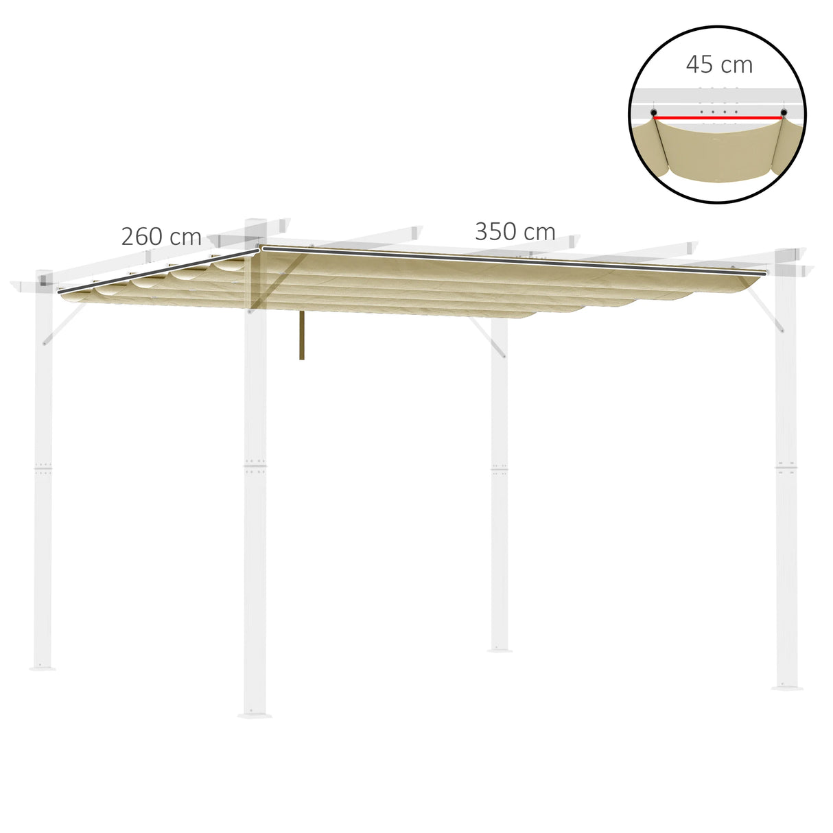 Outsunny Retractable Pergola Cover, 3.5 x 2.6 m Replacement Canopy Fabric for 4 x 3 m Frame, Roof Top Only, Beige