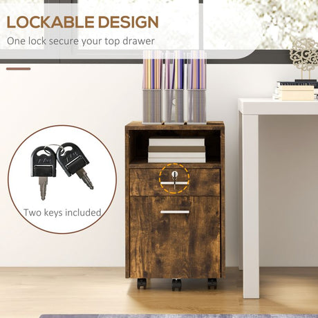 Vinsetto Lockable Two-Drawer Filing Cabinet, with Wheels - Wood-Effect