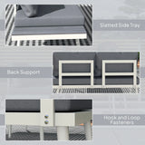 Outsunny 3 Piece Garden Furniture Set with 5-Level Adjustable Lounger, L Shaped Garden Corner Sofa with Cushions, Mesh Seat, Slatted Wood-Grain Table, Outdoor Furniture Set for Conservatory, Grey