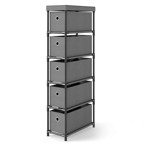 Narrow Dresser with 5 Drawers Slim Storage Tower with Metal Frame-Grey