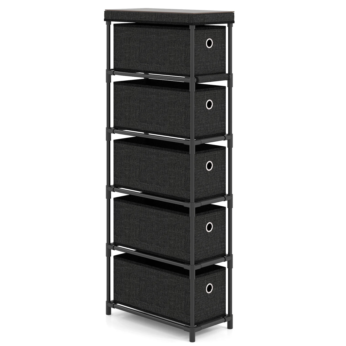 Narrow Dresser with 5 Drawers Slim Storage Tower with Metal Frame-Black
