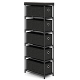 Narrow Dresser with 5 Drawers Slim Storage Tower with Metal Frame-Black
