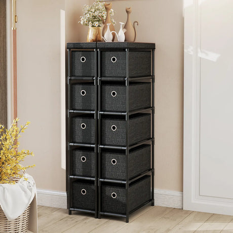 Narrow Dresser with 5 Drawers Slim Storage Tower with Metal Frame-Black