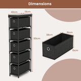 Narrow Dresser with 5 Drawers Slim Storage Tower with Metal Frame-Black