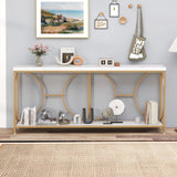 Heavy-duty 2-Tier Narrow Faux Marble Top Console Table for Entryway-White