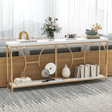 Heavy-duty 2-Tier Narrow Faux Marble Top Console Table for Entryway-White