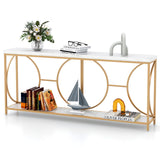 Heavy-duty 2-Tier Narrow Faux Marble Top Console Table for Entryway-White