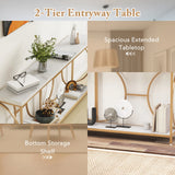 Heavy-duty 2-Tier Narrow Faux Marble Top Console Table for Entryway-White