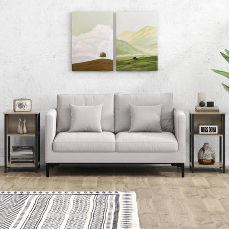 Narrow Sofa Side Table Set of 2 with Storage Shelf for Small Spaces-Grey
