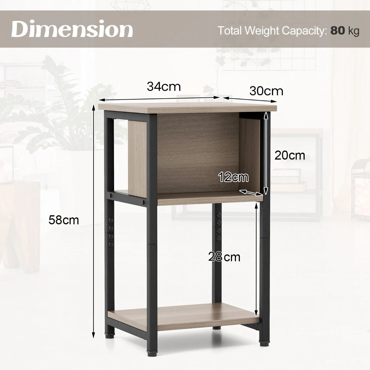 Narrow Sofa Side Table Set of 2 with Storage Shelf for Small Spaces-Grey