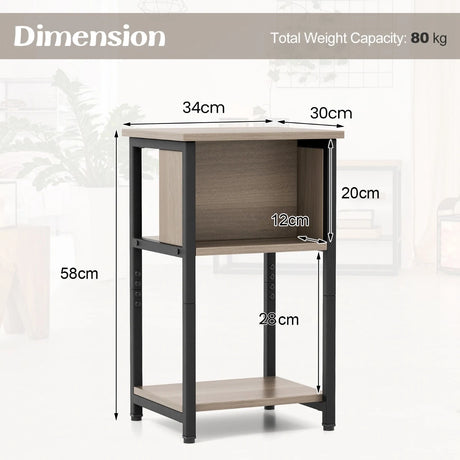 Narrow Sofa Side Table Set of 2 with Storage Shelf for Small Spaces-Grey