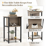 Narrow Sofa Side Table Set of 2 with Storage Shelf for Small Spaces-Grey
