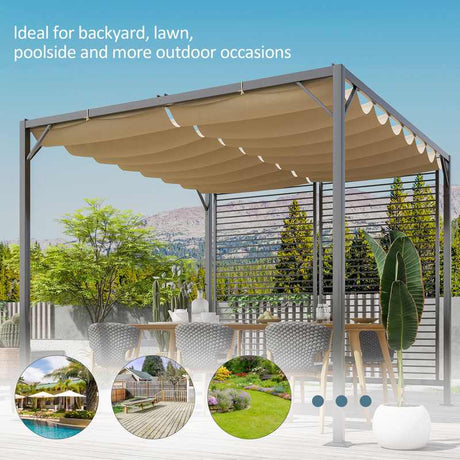 Outsunny 3 x 2.8m Metal Pergola, with Retractable Fabric Roof - Beige