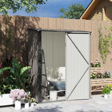 Outsunny 5.3 x 3.1ft Corrugated Steel Garden Shed - Light Grey