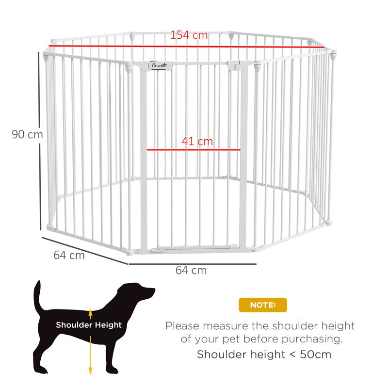 PawHut 2 in 1 8 Panels Dog Pen, Safety Gate, with Lockable Door, for Medium Dogs - White