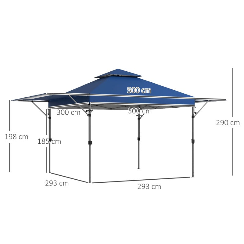 Outsunny 5 x 3m Height Adjustable Pop-Up Gazebo, with Accessories - Blue