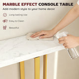 HOMCOM Console Table with Faux Marble Top, 100 cm Narrow Entryway Table with Anti-tipping Device, Steel Frame, White