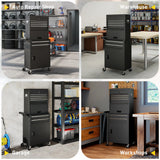 HOMCOM Three-Part Steel Locking Tool Chest - Black