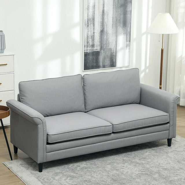 HOMCOM 3 Seater Sofa, Modern Fabric Sofa Couch with Spring Cushion, Rubber Wood Legs, 191cm Upholstered Settee for Living Room, Bedroom, Home Office, Guest Room, Grey