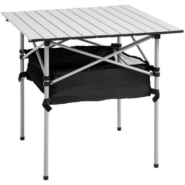 Outsunny Portable Camping Table w/ Mesh Bag & Steel Frame Hiking Furniture Desk, Silver Black