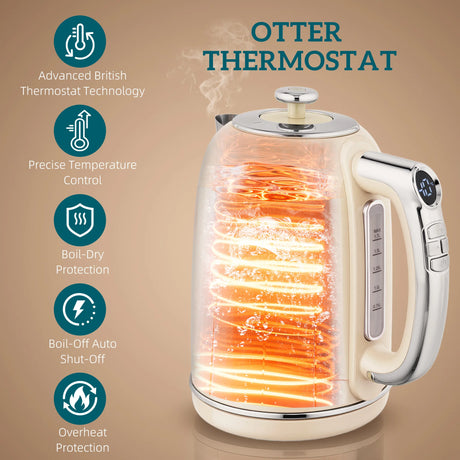 HOMCOM Polished Retro 40-100C Kettle and Toaster Set - Cream