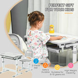 HOMCOM Kids Desk and Chair Set, Student Adjustable Writing Desk, with Drawer, Pen Slot, Hook - Grey