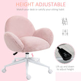 HOMCOM Makeup Vanity Chair, Cute Fluffy Desk Chair with Rolling Wheels for Bedroom Living Room, Pink