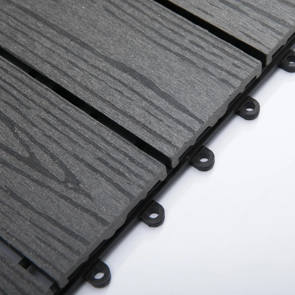 Outsunny WPC Interlocking Decking Tiles, Pack of 11 Interlocking Patio Paving Slabs, 30 x 30 x 2.2 cm, Grey