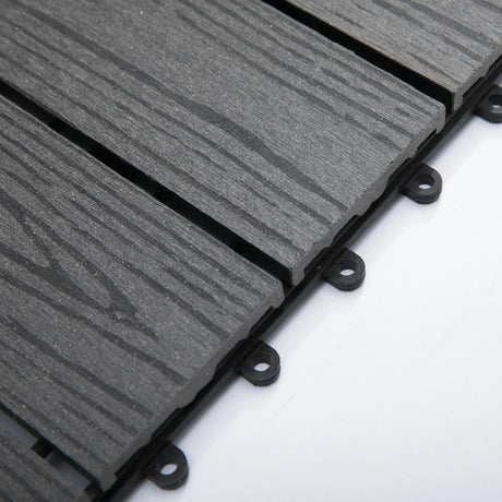 Outsunny WPC Interlocking Decking Tiles, Pack of 11 Interlocking Patio Paving Slabs, 30 x 30 x 2.2 cm, Grey