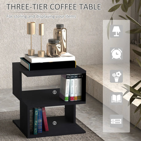 HOMCOM Set of 2 Side Table Square Coffee Table, Modern End Table with 2 Tier Storage Shelves for Living Room, Bedroom, Black