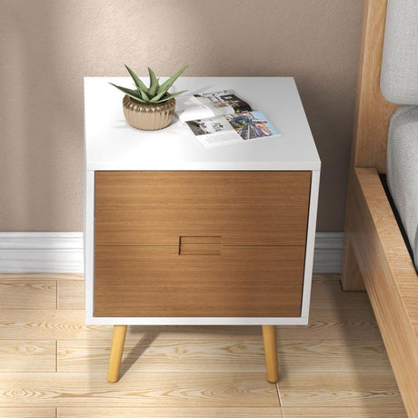 HOMCOM Wood Effect Wto-Drawer Bedside Table - Brown/White