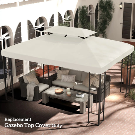 Outsunny 3x4m Gazebo Replacement Roof Canopy 2 Tier Top UV Cover Garden Patio Outdoor Sun Awning Shelters Cream (TOP COVER ONLY)