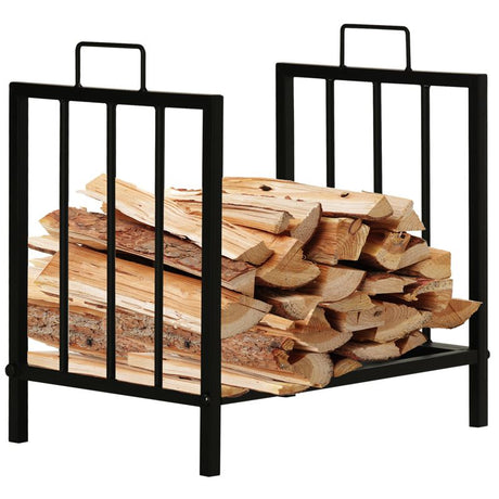 Outsunny Metal Firewood Log Holder Indoor Outdoor Firewood Rack Fireplace Wood Storage Shelf w/ Handles, Rust-Resistant, Black, 39L x 32.5W x 46Hcm