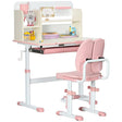 HOMCOM Kids Desk and Chair Set, with Storage Shelves, Washable Cover, for Ages 3-12 Years - Pink